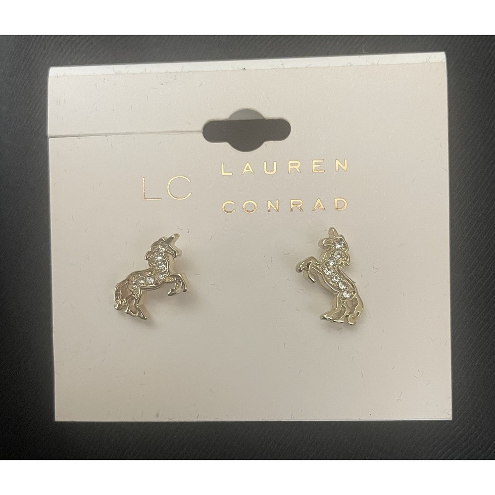 Lauren Conrad Unicorn Stud Earrings Gold & White Rhinestones